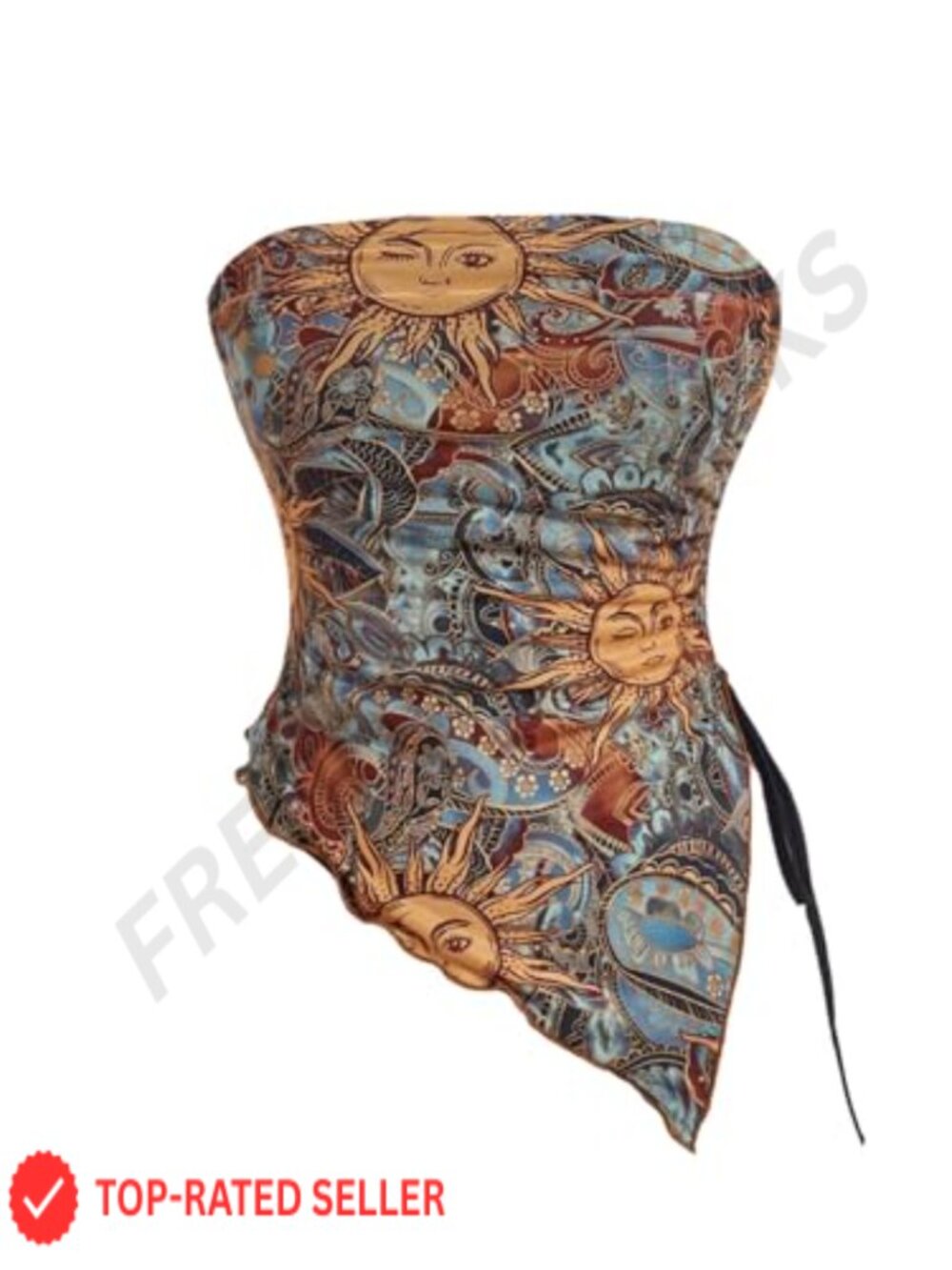 Boho Paisley Print Strapless Asymmetrical Crop Tube Top